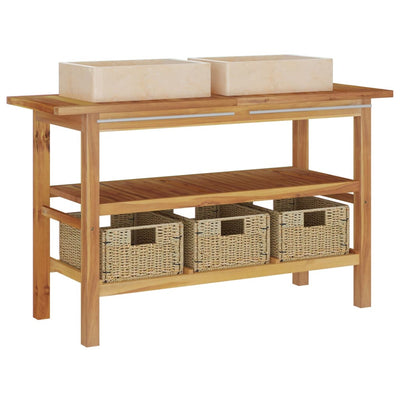 vidaXL Bathroom Vanity Cabinet with Black Marble Sinks Solid Wood Teak