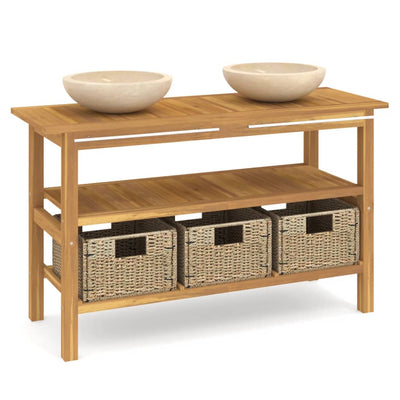 vidaXL Bathroom Vanity Cabinet with Black Marble Sinks Solid Wood Teak