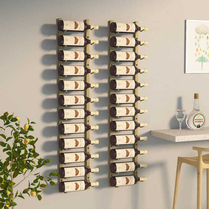vidaXL Wall Mounted Wine Rack for 12 Bottles Gold Iron