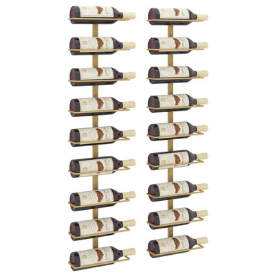 vidaXL Wall-mounted Wine Rack for 9 Bottles 2 pcs Gold Iron