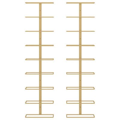 vidaXL Wall-mounted Wine Rack for 9 Bottles 2 pcs Gold Iron
