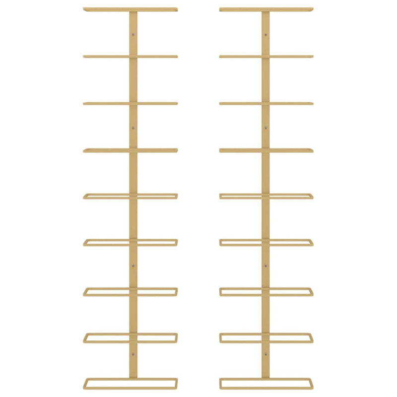 vidaXL Wall-mounted Wine Rack for 9 Bottles 2 pcs Gold Iron