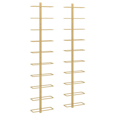vidaXL Wall-mounted Wine Rack for 10 Bottles 2 pcs Gold Metal