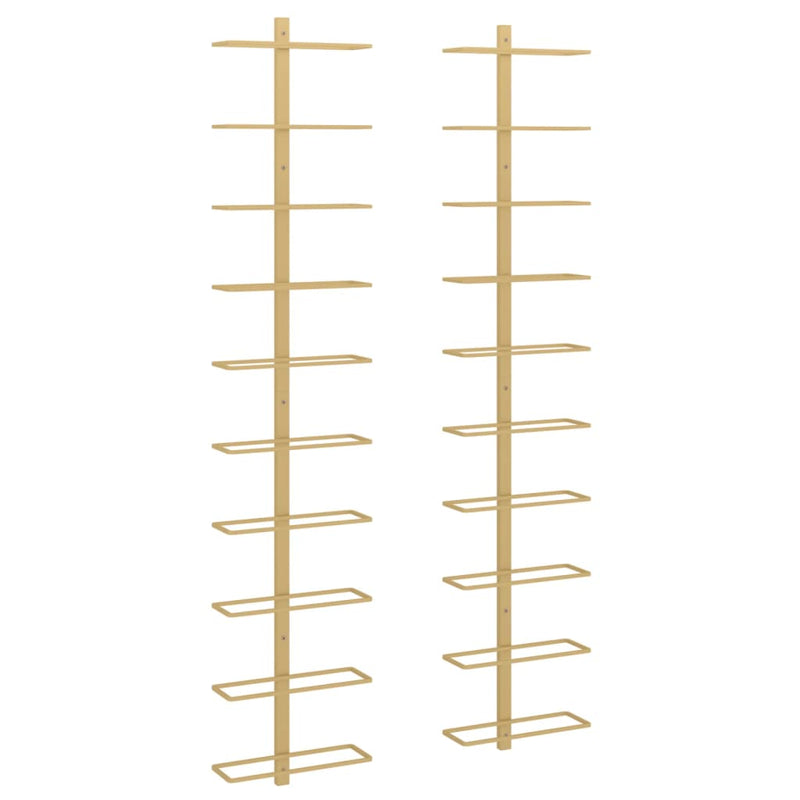 vidaXL Wall-mounted Wine Rack for 10 Bottles 2 pcs Gold Metal