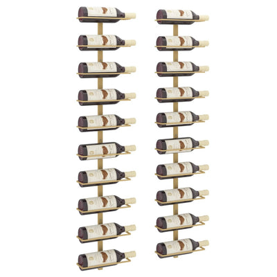 vidaXL Wall-mounted Wine Rack for 10 Bottles 2 pcs Gold Metal