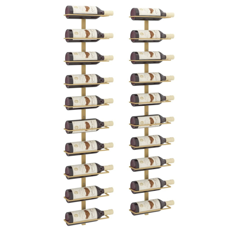 vidaXL Wall-mounted Wine Rack for 10 Bottles 2 pcs Gold Metal