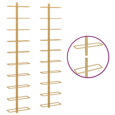 vidaXL Wall-mounted Wine Rack for 10 Bottles 2 pcs Gold Metal