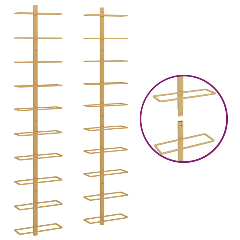 vidaXL Wall-mounted Wine Rack for 10 Bottles 2 pcs Gold Metal