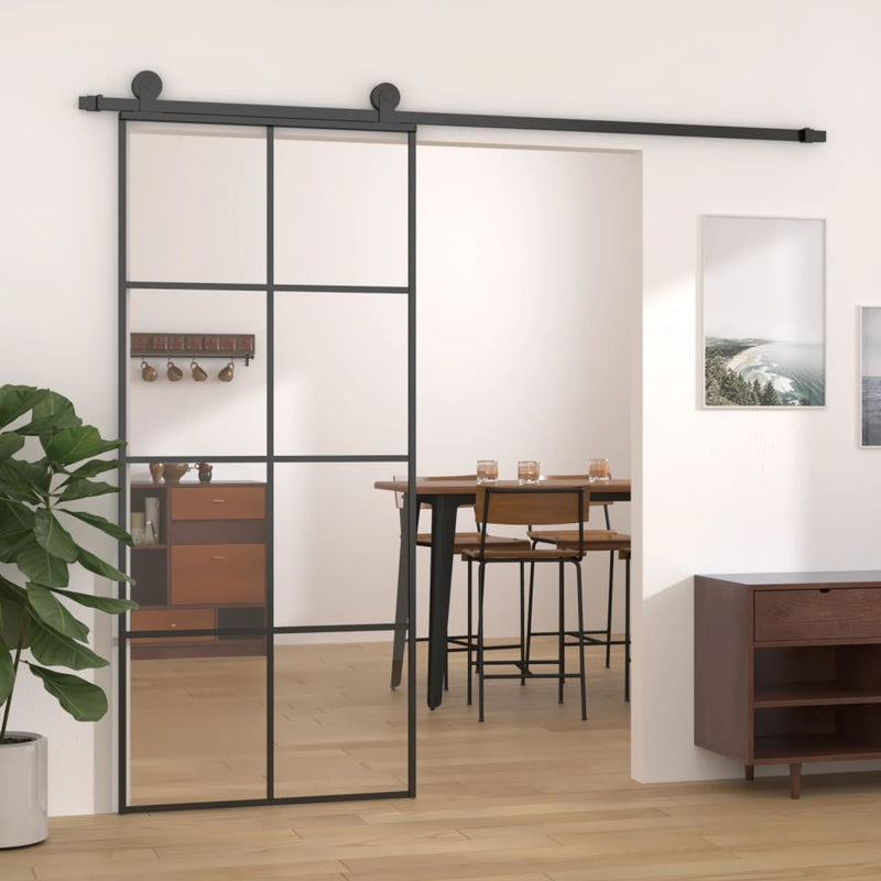 vidaXL Sliding Door Black 90x205 cm ESG Glass and Aluminium