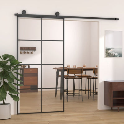 vidaXL Sliding Door Black 90x205 cm ESG Glass and Aluminium