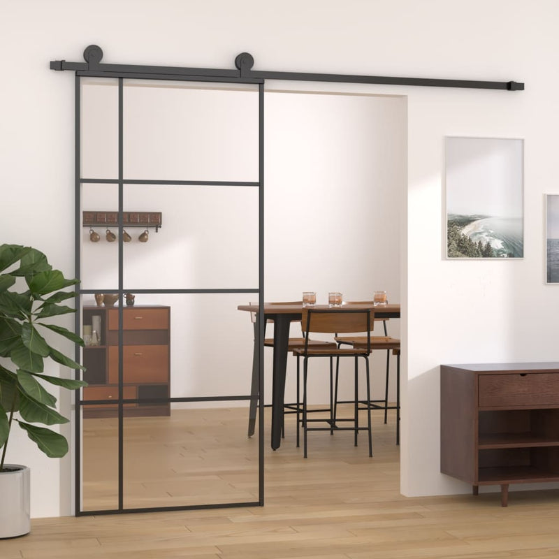 vidaXL Sliding Door ESG Glass and Aluminium 90x205 cm Black
