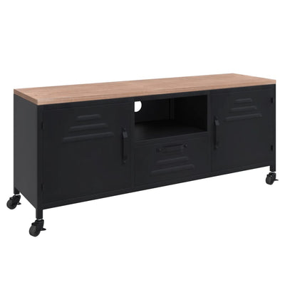 vidaXL TV Cabinet Black 110x30x43 cm Iron and Solid Wood Fir
