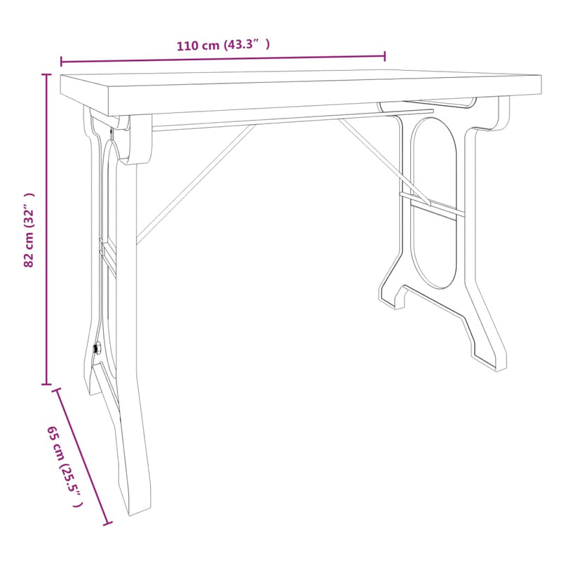 vidaXL Dining Table 110x65x82 cm Solid Wood Fir and Iron