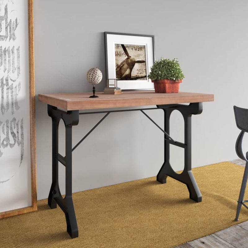 vidaXL Dining Table 110x65x82 cm Solid Wood Fir and Iron