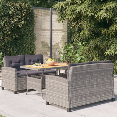 vidaXL 3 Piece Garden Dining Set with Black Cushions Poly Rattan