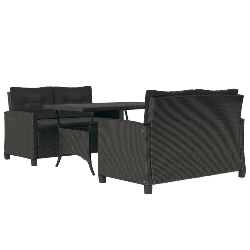 vidaXL 3 Piece Garden Dining Set with Black Cushions Poly Rattan
