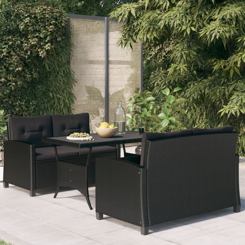 vidaXL 3 Piece Garden Dining Set with Black Cushions Poly Rattan