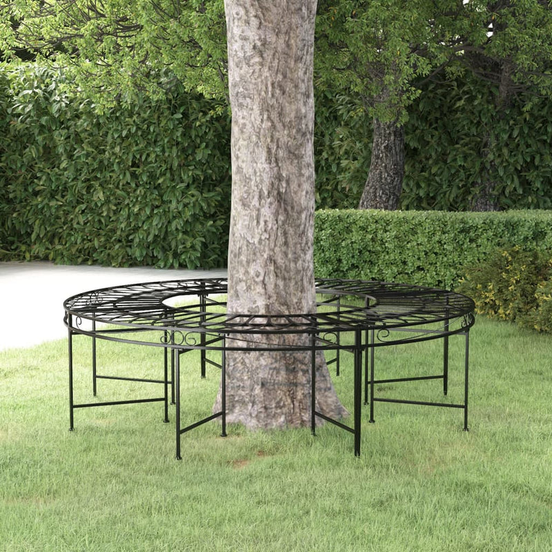 vidaXL Round Tree Bench Ø137 cm Black Steel