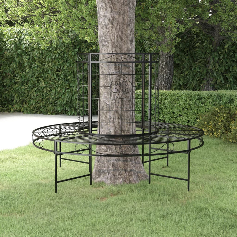 vidaXL Round Tree Bench Ø137 cm Black Steel