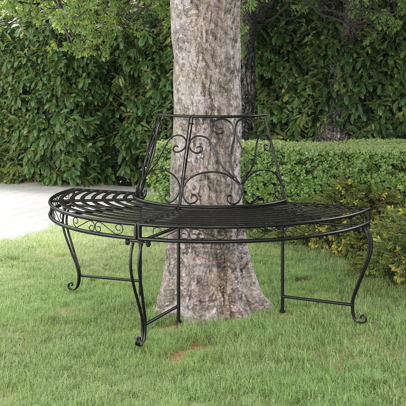 vidaXL Half Round Tree Bench Ø160 cm Black Steel