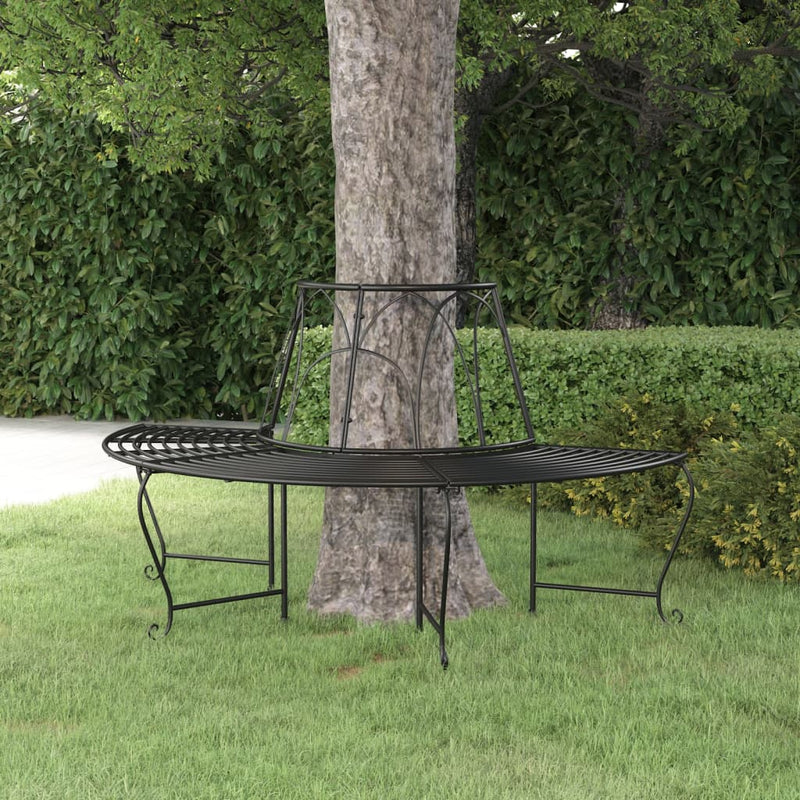 vidaXL Half Round Tree Bench Ø160 cm Black Steel