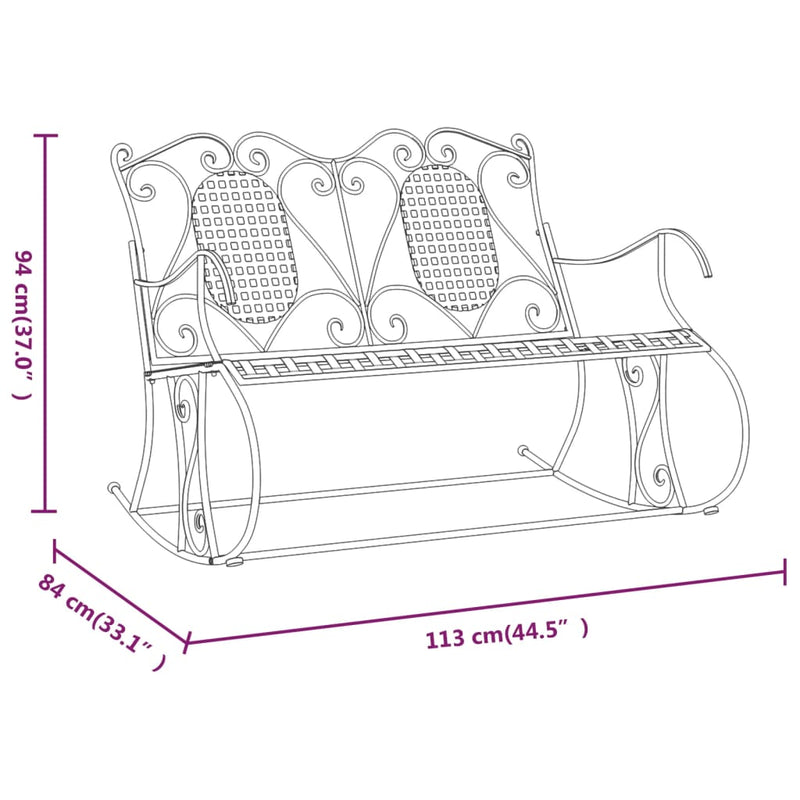 vidaXL 2-Seater Rocking Bench 113 cm Black Steel