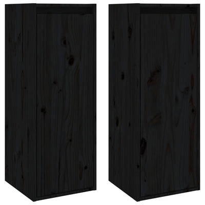 vidaXL Wall Cabinets 2 pcs Black 30x30x80 cm Solid Wood Pine