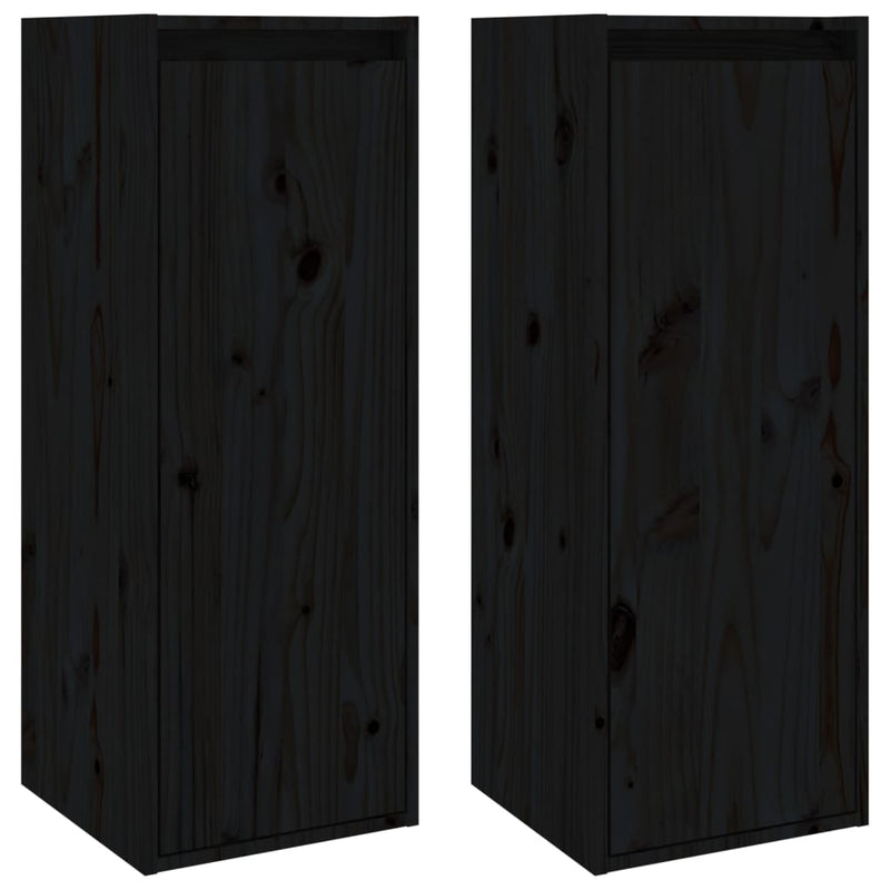 vidaXL Wall Cabinets 2 pcs Black 30x30x80 cm Solid Wood Pine