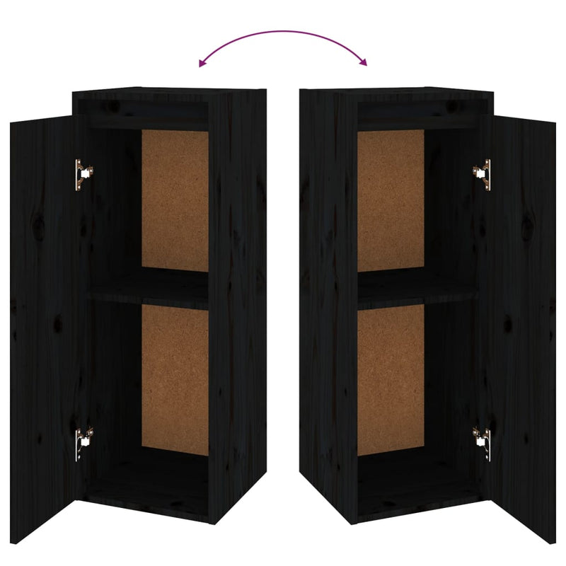 vidaXL Wall Cabinets 2 pcs Black 30x30x80 cm Solid Wood Pine