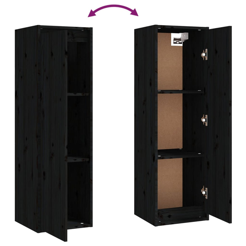 vidaXL Wall Cabinets 2 pcs Black 30x30x100 cm Solid Wood Pine