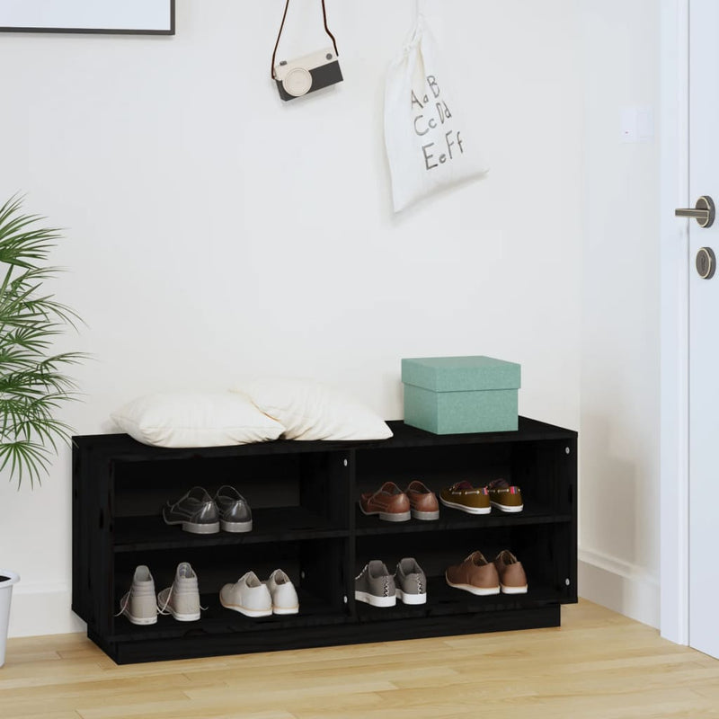 vidaXL Shoe Cabinet Black 110x34x45 cm Solid Wood Pine