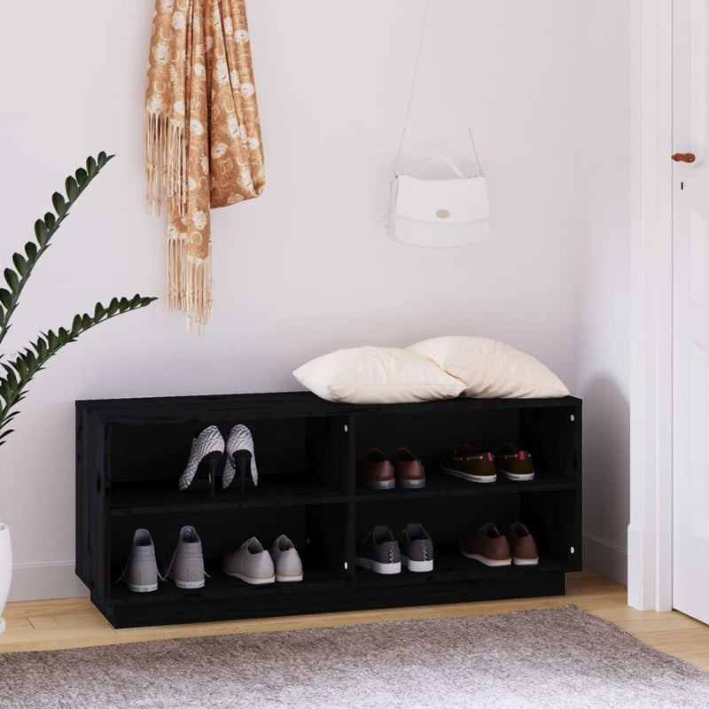 vidaXL Shoe Cabinet Black 110x34x45 cm Solid Wood Pine
