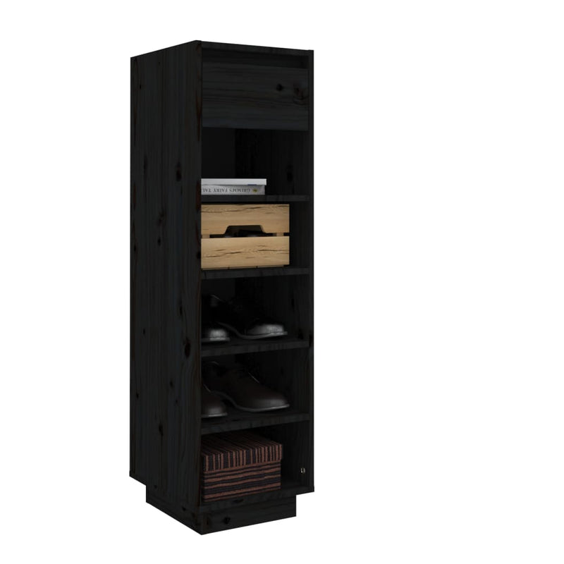 vidaXL Shoe Cabinet Black 30x34x105 cm Solid Wood Pine