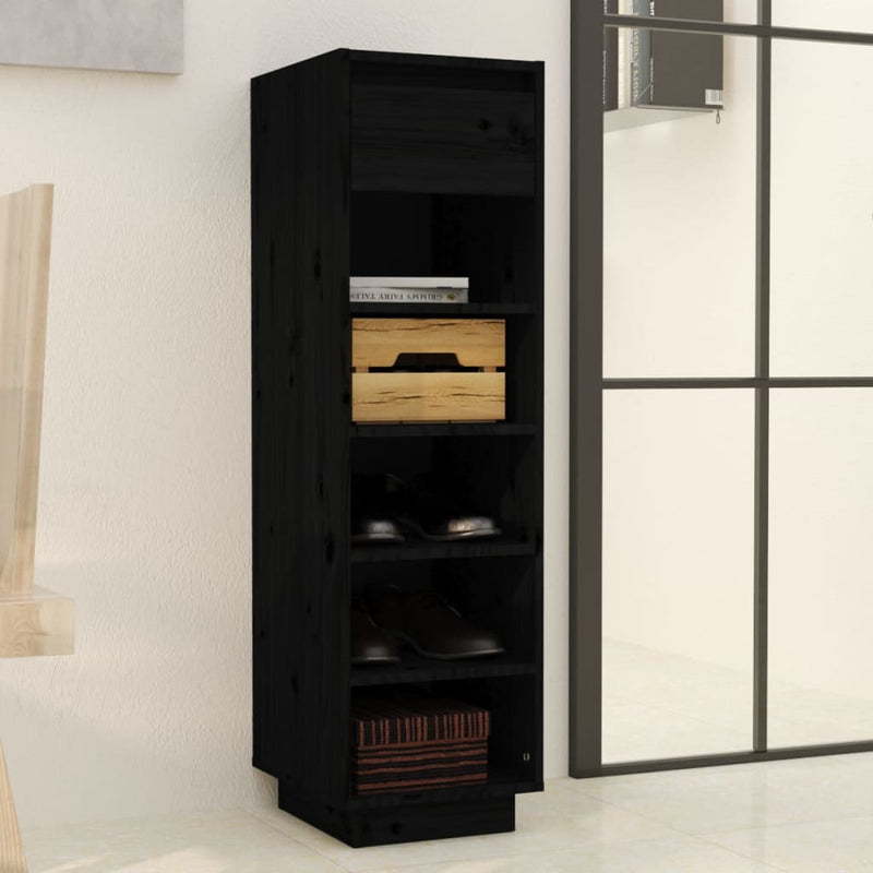 vidaXL Shoe Cabinet Black 30x34x105 cm Solid Wood Pine