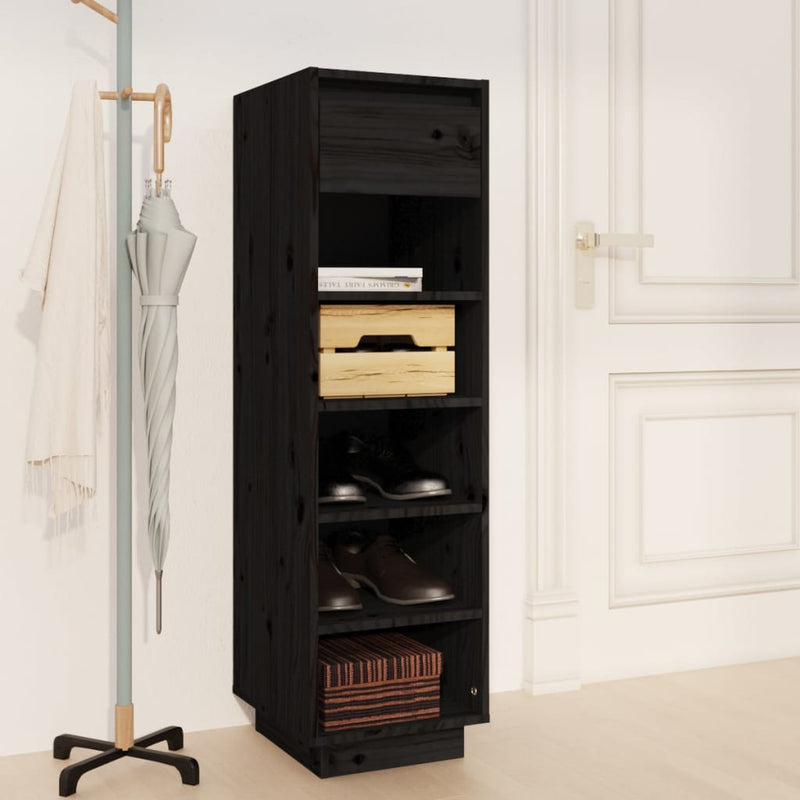 vidaXL Shoe Cabinet Black 30x34x105 cm Solid Wood Pine