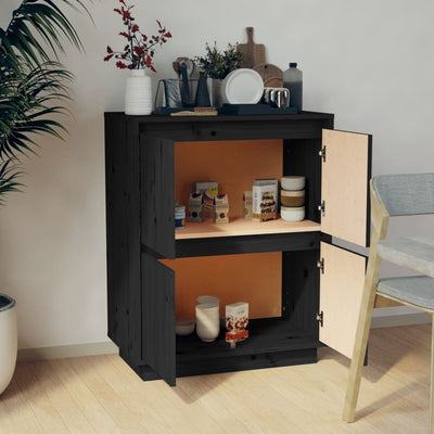 vidaXL Sideboard Black 60x34x75 cm Solid Wood Pine