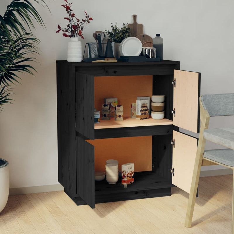 vidaXL Sideboard Black 60x34x75 cm Solid Wood Pine