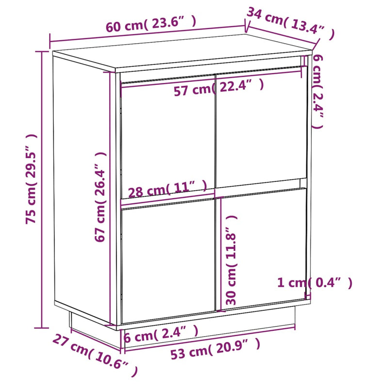 vidaXL Sideboard Black 60x34x75 cm Solid Wood Pine