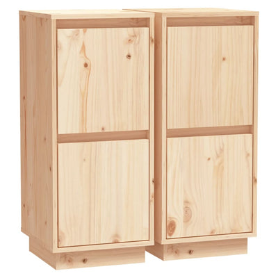 vidaXL Sideboards 2 pcs Black 31.5x34x75 cm Solid Wood Pine