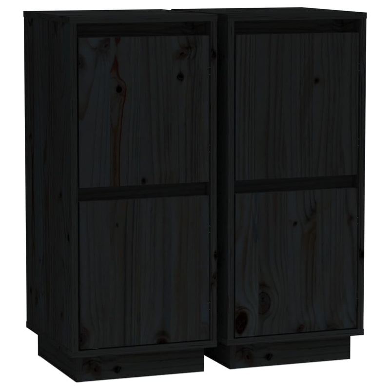vidaXL Sideboards 2 pcs Black 31.5x34x75 cm Solid Wood Pine