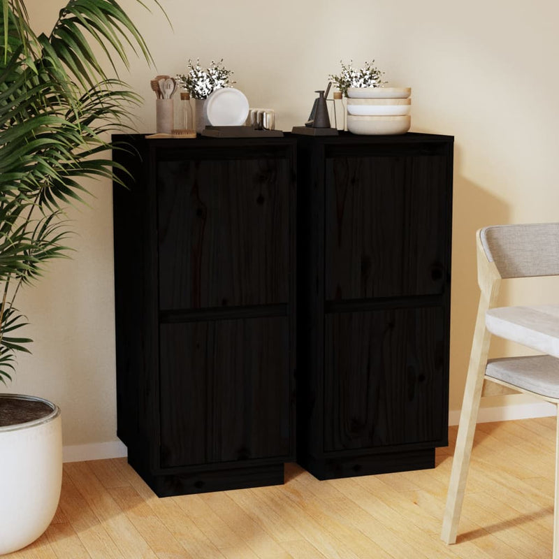 vidaXL Sideboards 2 pcs Black 31.5x34x75 cm Solid Wood Pine
