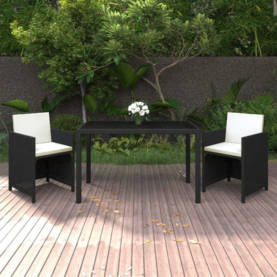 vidaXL 3 Piece Garden Dining Set with Cushions Poly Rattan Beige