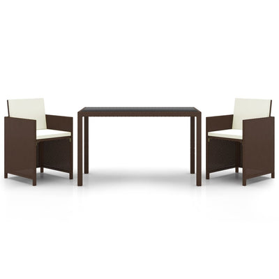 vidaXL 3 Piece Garden Dining Set with Cushions Poly Rattan Beige