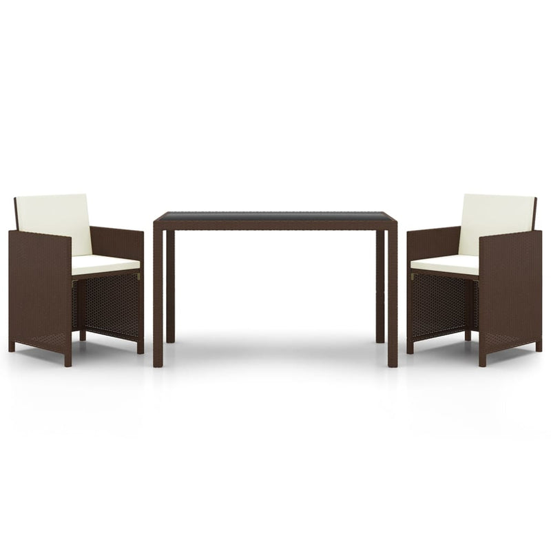 vidaXL 3 Piece Garden Dining Set with Cushions Poly Rattan Beige