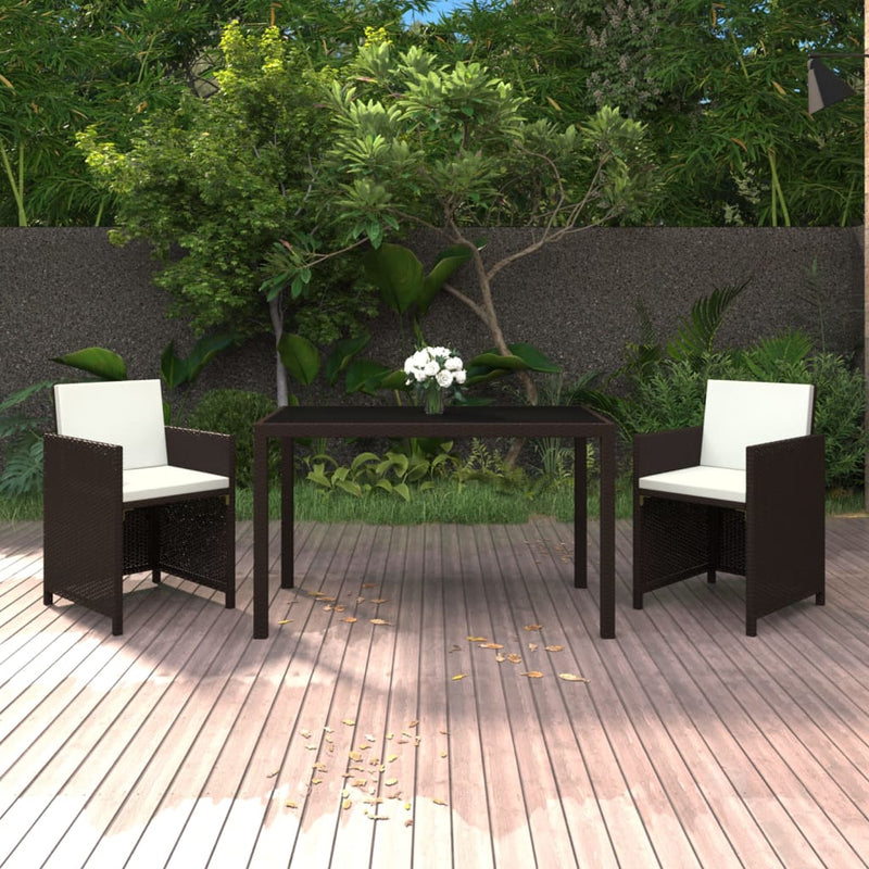 vidaXL 3 Piece Garden Dining Set with Cushions Poly Rattan Beige