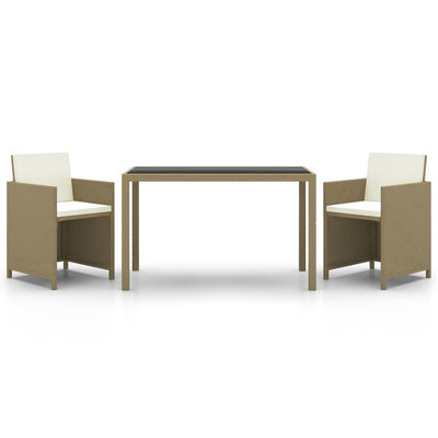 vidaXL 3 Piece Garden Dining Set with Cushions Poly Rattan Beige