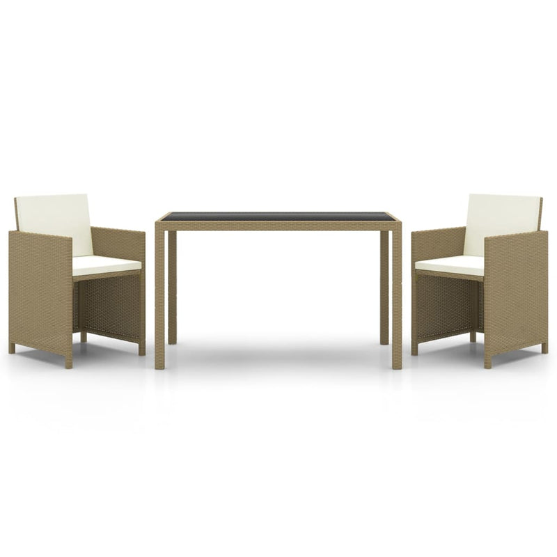 vidaXL 3 Piece Garden Dining Set with Cushions Poly Rattan Beige