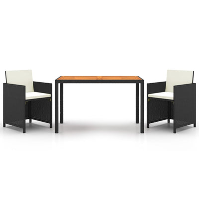 vidaXL 3 Piece Garden Dining Set with Cushions Poly Rattan Grey