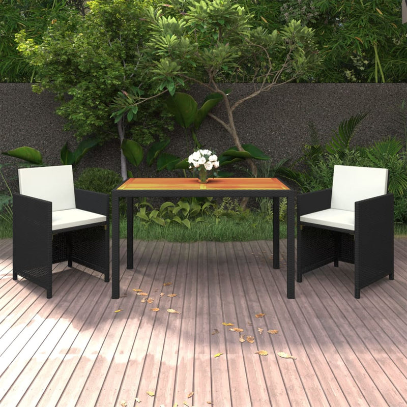 vidaXL 3 Piece Garden Dining Set with Cushions Poly Rattan Grey