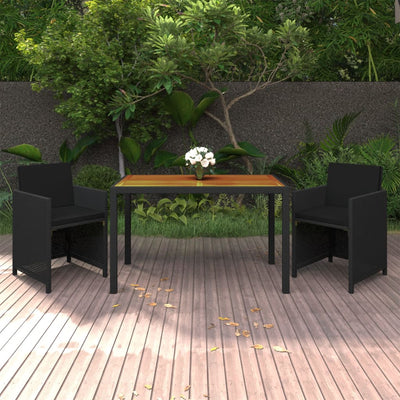 vidaXL 3 Piece Garden Dining Set with Cushions Poly Rattan Grey